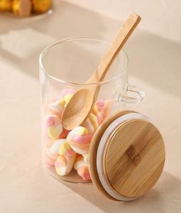 Wholesale High Borosilicate Glass Storage Jar Round Airtight Food Container with Bamboo Lid and Spoon for Cookie Sugar <b>Pantry</b> - Product Image 3