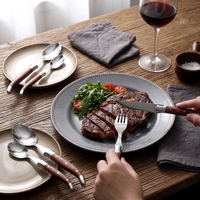 Ensemble de couverts Garwin personnalisés avec logo, en acier inoxydable, avec manche en bois Pakka, couteau à steak, fourchette, cuillère, vente en gros