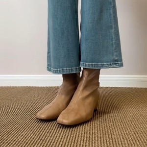 Genuine Leather Minimalist Height Increasing Slim <b>Boots</b>, British Style Square Toe Back Zipper Ankle <b>Boots</b> for Commute - Product Image 1