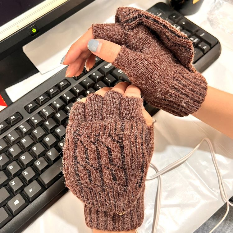 Хлопковые кашемировые зимние лыжные вязаные женские теплые женские перчатки с подогревом для сенсорного экрана вязаные перчатки без пальцев с откидной крышкой