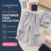 Pantalon évasé personnalisé Smiledotkids pour enfants, gris, avec volants et nœud, taille élastique, OEM ODM, vente en gros pour petites filles