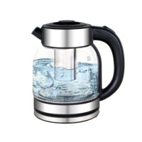 Bouilloire Électrique en Acier Inoxydable et Verre 1,8 L, 1500 W, Double Protection, Arrêt Automatique, Noire, pour Usage Domestique - Vente en Gros, Offre Spéciale