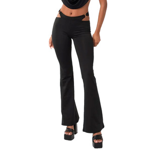 <span class=keywords><strong>Pantalon</strong></span> évasé <span class=keywords><strong>noir</strong></span> taille basse creux respirant confortable pour <span class=keywords><strong>femme</strong></span> - Product Image 5