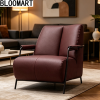 Fauteuil de loisirs haut de gamme en cuir véritable avec structure intérieure en bois massif et cadre en acier carbone finition cuivre antique