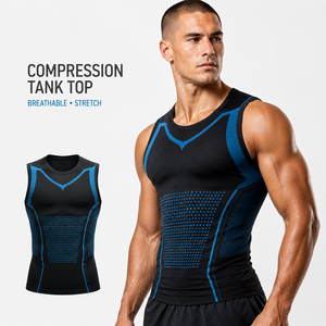 Custom <b>Men's</b> <b>Compression</b> Tank Top Seamless Athletic <b>Vest</b> Breathable Stretch Mesh Muscle Fit Gym Training Performance Base Layer - Product Image 1
