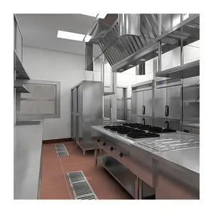 印度餐厅3D渲染和VR设计，具有整套厨房设备的商业厨房设计
