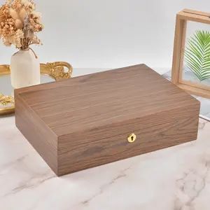 Luxury Display Organizer wood Design Metal Buckle Jewelry Storage Boxes Holder Large Glass Top Ring Wood Watch Box