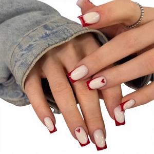 My Seven Days BZ1643 Faux ongles à coller, style French à bord rouge et motif cœur, pour le commerce transfrontalier, vente chaude - Product Image 1