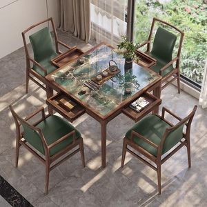 Table de jeu de cartes carrée de style zen chinois moderne avec rangement, ensemble pour salon, pour adultes et personnes âgées - Product Image 1