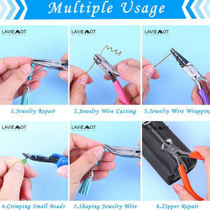 Ensemble de pinces à bijoux LAVIE MOT, 6 pièces, 30 cm, acier à haute teneur en carbone, antidérapant, outils d'artisanat DIY - Product Image 5