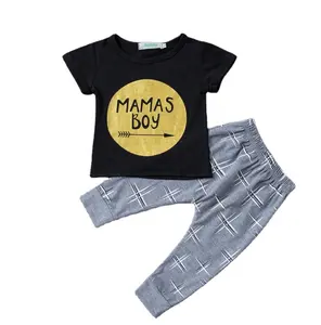 Conjunto de roupas infantis para meninos, roupas africanas excedentes para venda, conjunto de 2 peças, camiseta e leggings com letras douradas