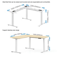 Bureau debout en forme de L à trois moteurs, 63 pouces, bureau d'angle électrique réglable en hauteur avec 4 préréglages de mémoire