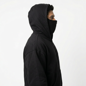 Sweat-shirt pour homme en coton 100% personnalisé, cagoule et capuche ninja, double capuche épaisse avec fermeture éclair et épaules tombantes - Product Image 1