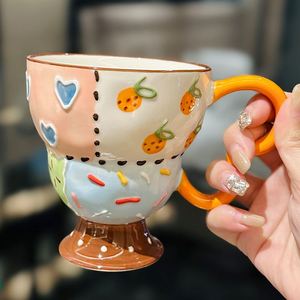 Creative Embossed Hand-Painted Plaid Goblet, Niche Design <b>Ceramic</b> Mug, Office Coffee <b>Cup</b>, Gift Box - Product Image 4