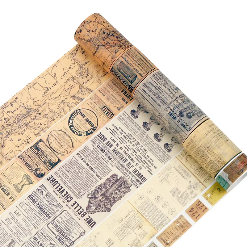 8M/Roll Vintage Print Tape Mooie Brief Nummer Retro Krant Ticket Diy Washi Papier Tape Hand Account Decoratieve stickers