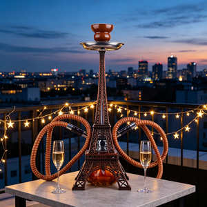 Chicha Tour Eiffel 3 couleurs, ensemble chicha portable en alliage et verre de 39 cm, double tuyau, chicha arabe en forme de stylo, en stock - Product Image 6