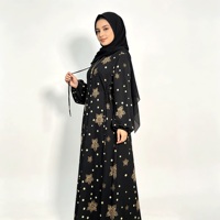 Abaya grande taille pour femme, imprimé pois noirs et fleurs dorées, tenue modeste musulmane islamique en polyester, longueur au sol, couvrante
