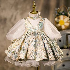 Kinder Prom Prinzessin Rock Spitze Kinder Langarm bedruckte Party kleider Baby Girl Kleider - Product Image 1