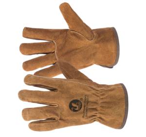 Guantes de seguridad para conductores de invierno antiarañazos certificados EN420/EN388 de cuero dividido de vaca marrón para trabajar - Product Image 1