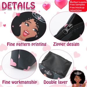 Sac de <span class=keywords><strong>maquillage</strong></span> en toile de coton avec fermeture éclair, imprimé en couleur personnalisée, pour femmes noires africaines et américaines - Product Image 2