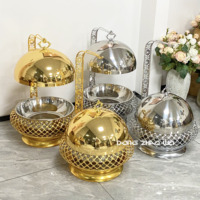 Nuevo Diseño, Recipiente Esférico de Acero Inoxidable de 8L para Suministros de Hotel, Recipientes Dorados para Calentar Comida en Restaurantes, Calentador de Comida para Buffet y Catering