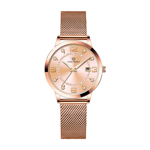 Reloj auténtico para mujer con acabado luminoso, resistente al agua, estilo coreano, moderno, con indicador de fecha, correa de malla de acero sellada al vacío - Product Image 1