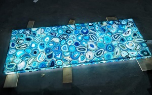 Usine de marbre en pierre translucide Vente en gros Panneaux de dalles d'agate bleue rétroéclairées naturelles Dalle de pierres précieuses de conception intérieure polie - Product Image 4