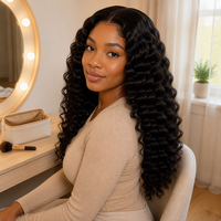 Extensions de cheveux naturels bouclés crépus Deep Wave avec closure HD 5x5, 18-22 pouces, pour installation par couture