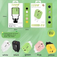 GaN Malzeme Çok Renkli 120W PD QC3.0 Hızlı Şarj Cihazı Çift Portlu Type-C + USB-A Dizüstü Bilgisayar ve Cep Telefonu Duvar Şarj Adaptörü