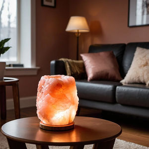 Lampe de sel de l'Himalaya 4 kg, ronde, sculptée à la main, en cristal, pour la pleine conscience et la méditation, avec base en bois certifiée - Product Image 6