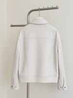 Veste en cuir de mouton véritable blanche pour femme, veste de motard lisse et brillante, manteau de moto décontracté pour femme