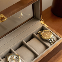 Boîte de rangement rectangulaire en bois pour montres, avec fermeture, pour collection de montres-bracelets, présentoir à bijoux, anti-poussière à 6 compartiments