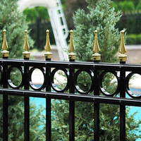 Panneaux de clôture tubulaires en fer forgé avec garde-corps en acier galvanisé noir, bordure de jardin de 12 pieds pour villa et portail