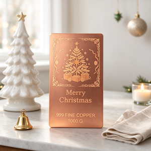Plaque gravée en cuivre fin 999, 1000g, motif arbre de Noël - Product Image 1
