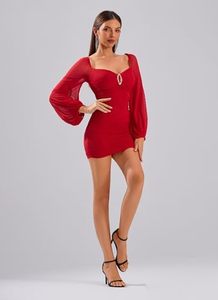Abito Mini Aderente da Donna in Raso Antistatico, Maniche Lunghe, <span class=keywords><strong>Senza</strong></span> <span class=keywords><strong>Spalline</strong></span>, Vita Naturale, per Feste e Club - Product Image 3