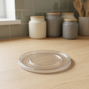 Tapa plana de PET transparente de 80 mm de diámetro sin orificio para pajita, gama de tapas de PET por mayor para combinar con vasos y recipientes de PET - Product Image 3