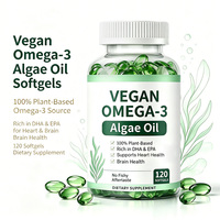 Capsules d'huile d'algues oméga 3 végétaliennes OEM, 100% végétales, riches en DHA et EPA, favorisent la santé cardiaque et cérébrale, complément alimentaire