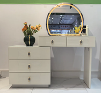 Coiffeuse moderne européenne en bois massif avec miroir et éclairage réglable, meuble de chambre avec rangement