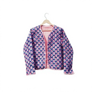 Handmade Vintage Women's Boho Chic <b>Quilted</b> Knitted Stripe Floral <b>Pattern</b> Cotton Soft Reversible Autumn Winter <b>Jacket</b> Casual - Product Image 1