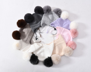 Bonnet <span class=keywords><strong>en</strong></span> <span class=keywords><strong>laine</strong></span> <span class=keywords><strong>de</strong></span> cachemire tricoté pour bébés, garçons, filles, enfants, épais, personnalisé, chaud, avec double <span class=keywords><strong>pompon</strong></span> détachable <span class=keywords><strong>en</strong></span> faux <span class=keywords><strong>lapin</strong></span> - Product Image 6