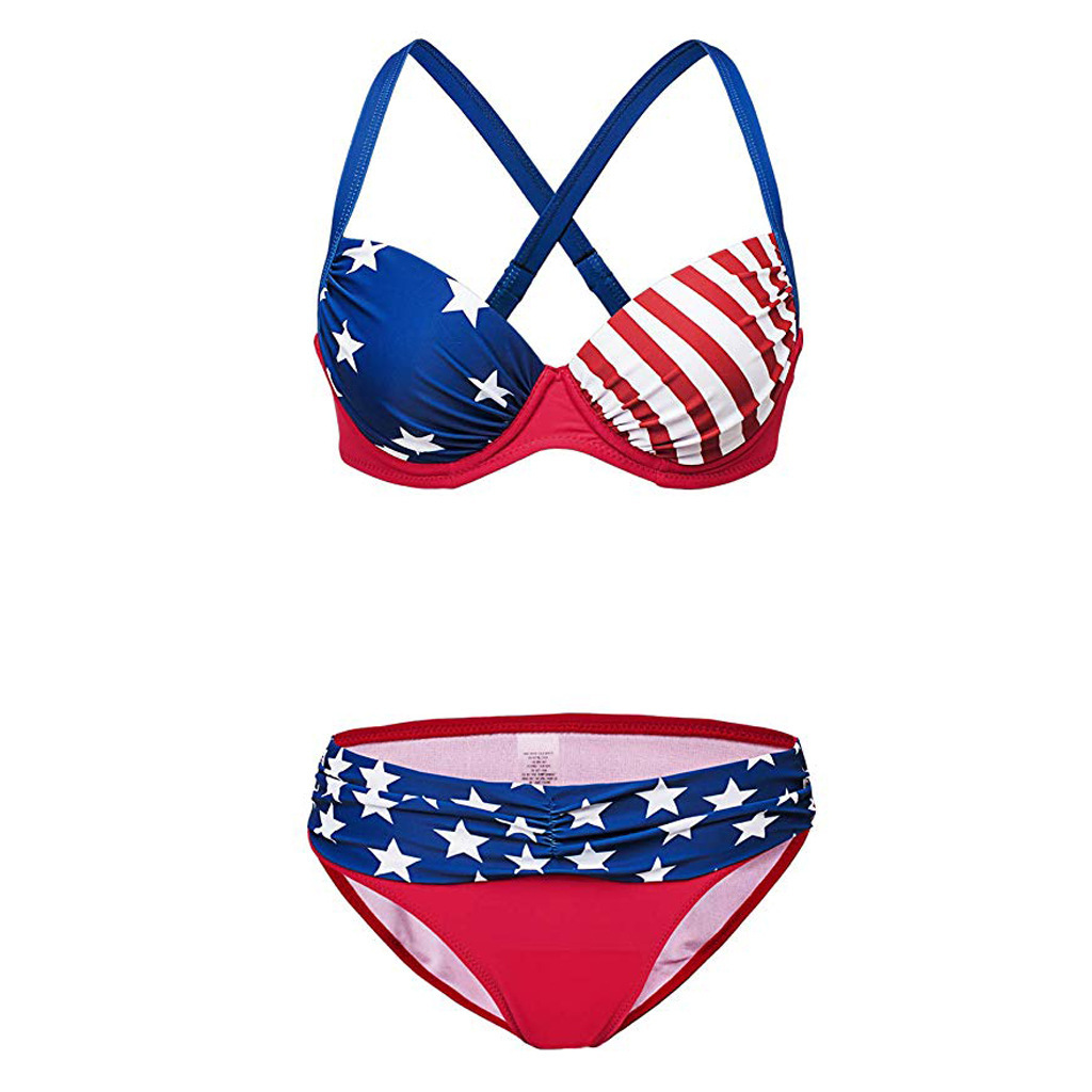 NMQLX Maillots De Bain Femme 2 Pièces Motif Drapeau National Push Up Taille Haute Bikini Bandeau Fille 0 1
