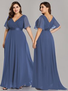 Robes <span class=keywords><strong>de</strong></span> <span class=keywords><strong>Soirée</strong></span> Élégantes <span class=keywords><strong>Ever</strong></span> <span class=keywords><strong>Pretty</strong></span> pour Femmes, <span class=keywords><strong>Robe</strong></span> Longue Trapèze en Chiffon à Double Col V et Volants, Grande Taille - Product Image 4
