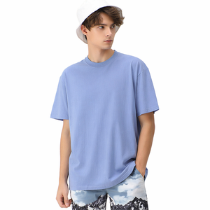 T-shirt décontracté pour homme en coton pur 200g, à manches courtes, col rond, coupe ample, couleur unie, tricoté, anti-boulochage, vierge, imprimé numériquement - Product Image 1