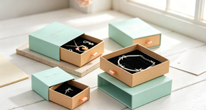 Boîtes à bijoux coulissantes haut de gamme écologiques avec fermeture magnétique, en carton rigide épais coloré, avec plateaux intérieurs floqués noirs, quatre couleurs - Product Image 2