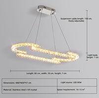 Lustre moderne en cristal K9, lampe suspendue en acier doré de luxe avec forme ovale à économie d'énergie pour la décoration du salon
