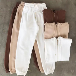 Ensemble de survêtement décontracté pour femme avec logo personnalisé, sweat à capuche zippé et pantalon de survêtement, ensemble 2 pièces, jogging - Product Image 1