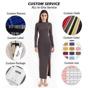 Produttori di abbigliamento donna fabbrica Maxi maglione lungo <span class=keywords><strong>maglia</strong></span> grigia <span class=keywords><strong>abito</strong></span> donna donna Vintage donne abiti eleganti - Product Image 2