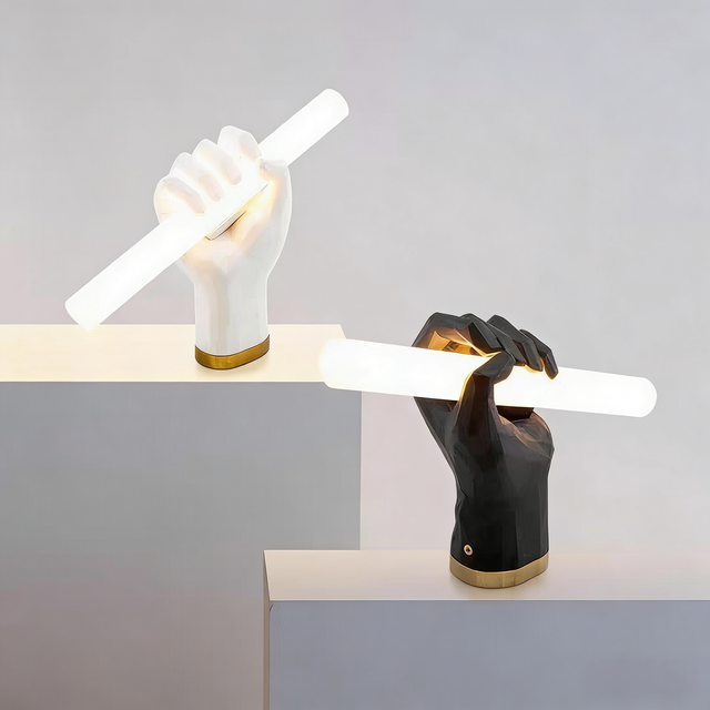 Nordic Modern Minimalist Black Hand-shaped LED Resin Table Lamps for Hotel Living Rooms, Wholesale and Customization