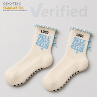 Chaussettes de Pilates Jacquard personnalisées avec logo OEM, antidérapantes, en coton, respirantes, avec grip, pour femmes, fitness