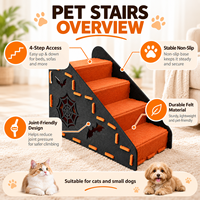 Escalier en feutre pour animaux de compagnie, 4 marches, pour chats et chiens, rampe d'intérieur durable, vente en gros d'usine, taille et couleur personnalisables OEM